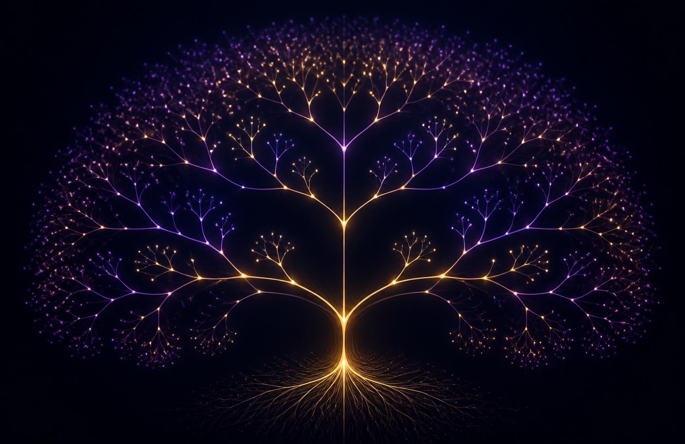 Abstract branching network of glowing nodes