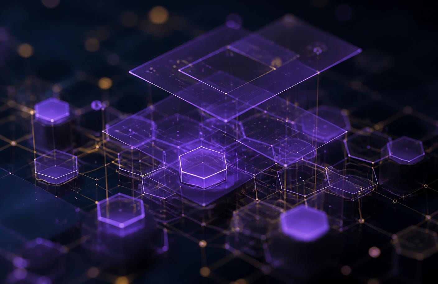 Abstract hexagonal blockchain lattice visualization